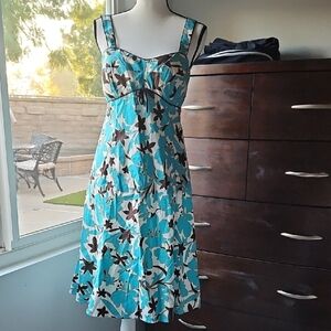 Karin Stevens Turquoise and Brown Floral Midi Dress
